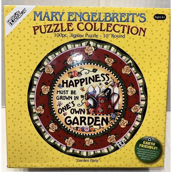 Mary Engelbreit Puzzle Collection 100 Piece 10" Round New Sealed "Garden Party" - Picture 2 of 4